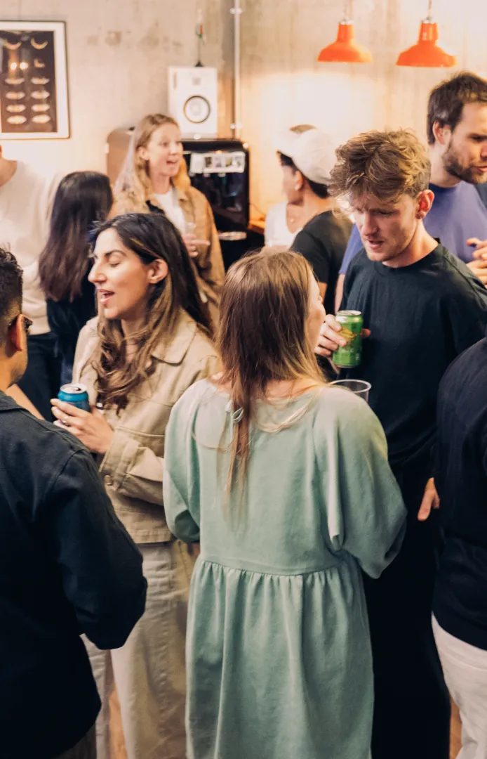 Ramen Space members talking at a founder community event in Dalston