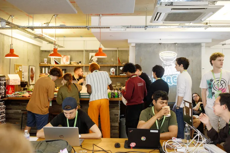 Founders at the daily community lunch in the Ramen Space kitchen